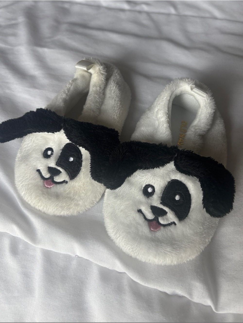 Carter's White and Black Puppy Plush Kids Slippers